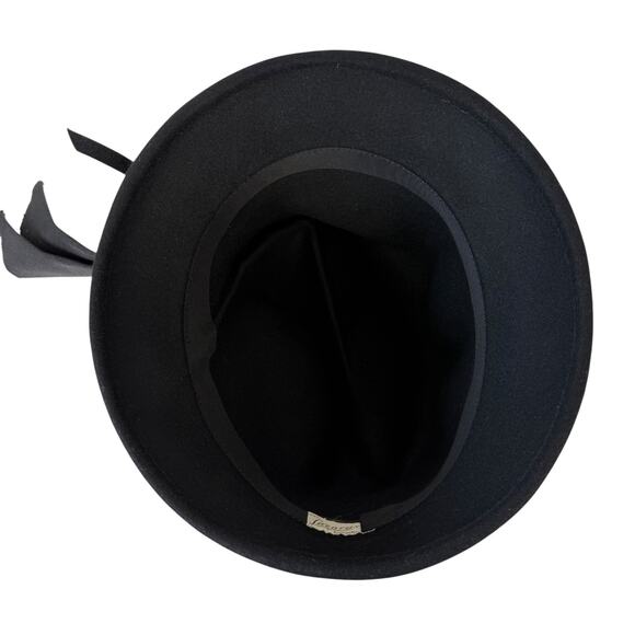 Vintage Lazarus Black Velvet Felt Cloche Hat w/ Ribbon 21\